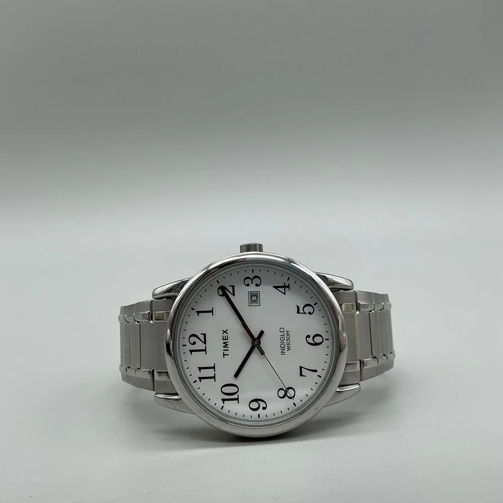 Timex Easy Reader Indiglo Mens Watch 38mm Stainless Date Stretch Band